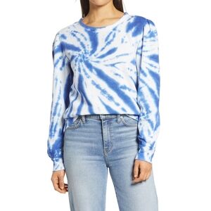 Halogen Women's Puff Sleeve Sweatshirt In Blue Neon Tie Dye Size XS
